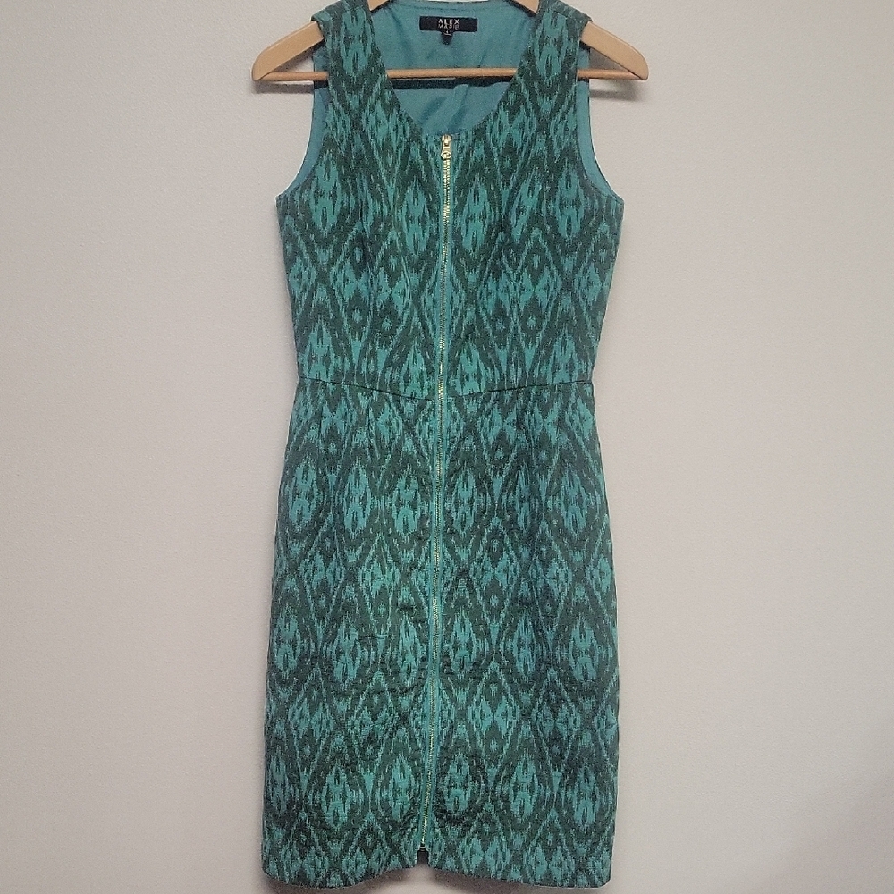 Alex Marie Green Patterned Zip-Front Fully Lined Midi Dress